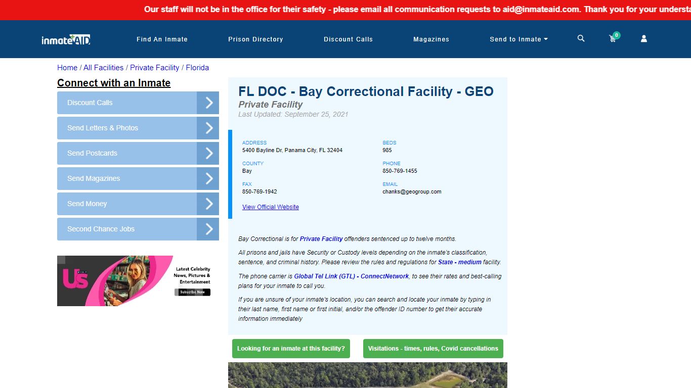 FL DOC - Bay Correctional Facility - GEO - Inmate Search ...